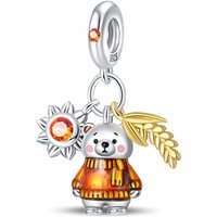 925 Sterling Silver Charms Bead CZ Zircon Cute Autumn Bear Dangle Fit Original Bracelet DIY Women Jewelry Gift