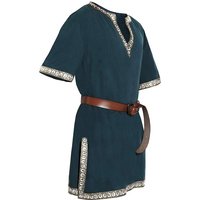 Adult Men Medieval Knight Warrior Costume Green Tunic Clothing Norman Chevalier Braid Viking Pirate Saxon Top Shirt