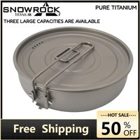 SNOWROCK Pure Titanium Frying Pan with Stainless Steel Folding Handle and Lid—Portable for Outdoor Camping and Travel