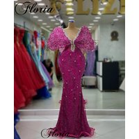 Special Fuchsia Celebrity Dresses For Women Mermaid Crystals Red Carpet Runway Dresses Vestidos Para Mujer Evening Gowns