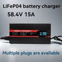 OHRIJA 58.4V 15A High power Fast Charger For 16 S 48V LiFeP04 Battery Charger igh-power intelligent display Aluminum shell case