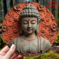 Vintage 2D Flat Round Aluminium Wall Sign, Buddha on Lotus, Decor Plaque for Kitchen Office Cafe, Great Mother's Day Gift