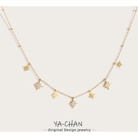 YACHAN 18K Gold Plated Stainless Steel North Star Pendant Necklace for Women Shiny Clavicle Chain Choker Tarnish Free Jewelry