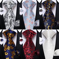 2023 New Floral Men's Silk Ties Handkerchief Cufflinks Business Wedding Party Prom Suits Accessories 8cm Necktie Husband Gift