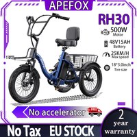 Nieuwe APEFOX RH30 elektrische driewieler, 500W motor, 48V15AH accu, inklapbare elektrische fiets, met achterdrager en voorste laadbak, voldoende ruim