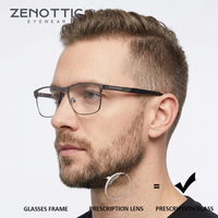Okulary korekcyjne ZENOTTIC (rozmiar XXL) metalowe, kwadratowe, dla mężczyzn, z podwójnym mostkiem, fotochromowe, blokujące niebieskie światło.