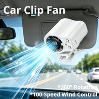 Car Clip Fan with LED Display 360° Rotation 199 Speeds&Semi-Cooling Technology Portable Personal Fan for Work Car Camping Beach