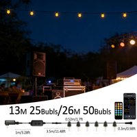 S14 LED Outdoor String Lights Bluetooth App Enabled Remote Control Dimmable Shatterproof Bulbs for Garden Bistro Christmas Light