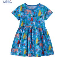 Little maven 2025 Summer New Kids Clothes Baby Girls Children's Clothing Cartoon Animals Dresses 2-7 Years