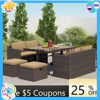 ABB outdoor courtyard table and chair rattan sofa open-air garden waterproof and sunscreen double rattan chair combination