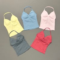 HISTELLO Sports Longline Strappy Top Women Halter Removable Pads High Elastic Support Lift Hip Shaping Fitness Sports Top