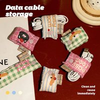 Creative Striped Puppy Cable Organizer Cute Cartoon Data Cable Storage Buckle Portable Charging Cable Headphone Organizer