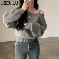 Korean Style One Shoulder Sweater Women New Elegant Asymmetric Cropped Knit Tops Sexy Autumn Casual Pullover Y2k Pull Pullover