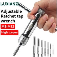 LUXIANZI T-Handle Ratchet Tap Holder Wrench Adjustable M3-M12 3-12mm Machine Screw Thread Tap Drill Hand Tapping Tools Set