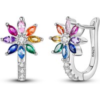 925 Sterling Silver Rainbow Flower Earrings Women Zirconium French Style Hoop Earring For Anniversary Wedding Jewelry Gifts