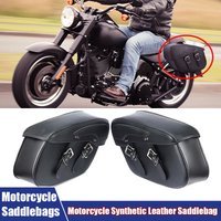 2Pcs Universal Motorcycle Saddlebags Touring Saddlebag Tool Leather Luggage Storage Bag Waterproof Panniers Box Side Bag Black