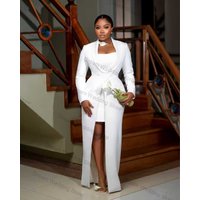 White Women Suit 1 Pcs Blazer Long Prom Dress Formal Office Lady Jacket Customized Summer Cotton Wedding Party Overcoat