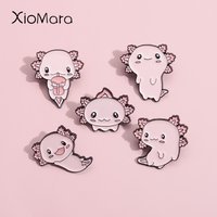 Cute Salamander Enamel Pins Custom Pink Amphibian Quadruped Dragon Brooches Lapel Badges Animal Jewelry Gift For Kids Friends