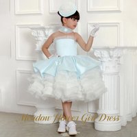 Meadow Light Blue First Communion Gown Tulle Pageant Girls Princess Dress Sleeveless Lace Up Back Evening Party Dress for Girls