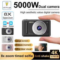 4K Digital Camera Dual Cameras LED Flash 50M HD Retro Cam CCD 8X Digital Zoom Portable Digital Photography Camera with Autofocus