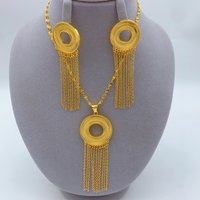 XuHuang African Gold Color Necklace Earring Sets Arab Ethiopia Nigeria Wedding Party Tassel Ring Jewelry Dubai Gifts Wholesale