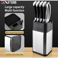 XITUO Multifun Stehender Messerhalter aus Edelstahl für 1–10 Küchenmesser mit Schärfkante und Scheren-Steckschlüsselblock