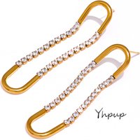 Yhpup Cubic Zirconia Temperament Earrings Stainless Steel Luxury Long Drop Earrings For Women Party Jewelry