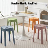 6Pcs Plastic Stool Stackable Portable Round Nesting Stools 330lbs Load Bearing Bar Stool Seating