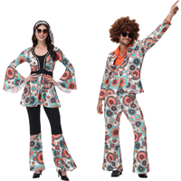 New Retro 70s 80s Hippie Costume for Men Women Disco Party Couples Hippie Cosplay Dress Up Adult Halloween Carnival Party Outfit