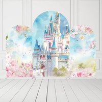 Mehofond Custom 2-Sided Dream Castle Floral Princess Girl 1st Birthday Party Baby Shower Covers Chiara Arch Decor Backdrop Photo