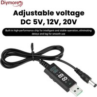 USB/Type C Boost Cable DC 5V to 12V 20V Adjustable Voltage Converter with Alloy Connectors for Router Laptop Fast Charging