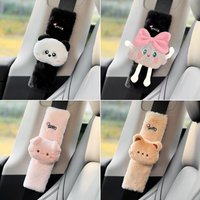 1pc Cute Cartoon Panda Bear Car Seat Belt Cover Imitation Rabbit Fur Auto Seatbelt Safety Shoulder Pad Soft Plush Protector
