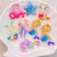 10 Pcs New Cute Bright Cartoon Ocean Mermaids, Seahorses, Starfish Resin Clip Book DIY Jewelry Hairpin Headrope Decoration Craft