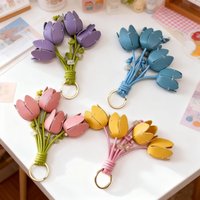 New Leather Bag Charms,Flowers Leather Keychain Pendant,Portable Key Ring Charm for Women Wallet Pendant