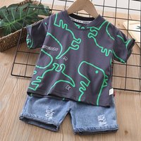 Garçons Vêtements D'été De Mode Col Rond Enfants Sportswear Dinosaure T-Shirt Denim Shorts Costume Vêtements Pour Enfants Bébé Garçon Costume 1-5 Ans