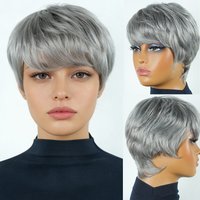 Grey Human Hair Wigs Short Pixie Cut Wig Human Hair For Black Women Machine Made Wigs With Bangs Colored Short Bob Wigs