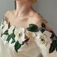 2025 Vintage Gesticktes Hemd Elegante Mesh Patchwork Bluse Oansatz Tops Frühling Herbst Lange Laterne Hülse Frauen Kleidung 24976