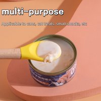 Silicone Cat Wet Food Spoon, Wooden Handle Pet Can Scraper, Food Grade BPA Free Feeding Spoon for Dog Kitten Small Animals