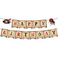 Happy Birthday Cartoon Pirate Theme Party Wall Hanging Baby Boys Flags Banners for Family Home Holiday Festival Decoration
