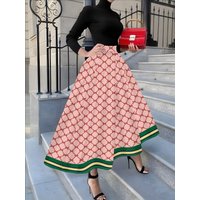 Vintage Plaid Print Midi Skirt for Women Elegant High Waist A Line Pleated Fashion Skirt Spring Summer Casual Office Wear