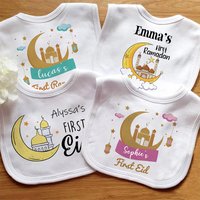 Personalised Eid Ramadan Baby Bibs Boy Girl Bib Custom Name Eid Mubarak Infant Saliva Towel Muslim Islamic Holiday Keepsake Gift