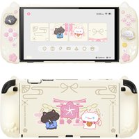 PlayVital Cherry Blossom Kitten Dockable Case for Nintendo Switch 2 – Pink Silicone Grip & PC Shell / Cat Ear Paw Joycon Cover