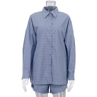Spring Casual Plaid Shirt Suit Women Single-breasted Long Sleeves Blouse+high Waist Loose Wide-leg Shorts Female Two Piece Set