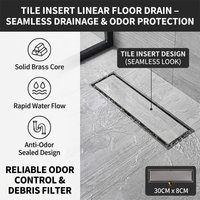Tile Insert Linear Floor Drain 30x8cm Stainless Steel Invisible Shower Waste Grate Anti-Odor Hair Strainer Bathroom Wetroom