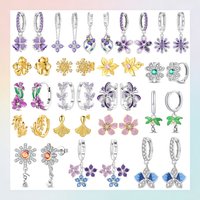 Women's 925 Sterling Silver Daisy Butterfly Hoop Earrings with Purple Enamel Gold Ginkgo Leaf Stud Earrings for Daily Party Wear