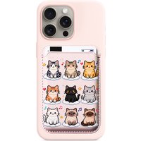 Cute Mosaic Cat Pattern Card Holder Magnetic For iPhone 17 16 Pro Max For Samsung Galaxy S26 S25 Ultra For MagSafe Wallet Cover