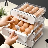 1pc Kitchen Egg Storage Box Refrigerator Fresh Plastic 2-Layer Drawer Type Large Capacity Storage Home Kitchen Organizer Rack