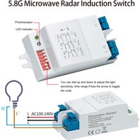 5.8GHz Microwave Radar Sensor Switch AC220-240V DIP Adjustable 360° No Blind Spot Motion Detector 8m Microwave Induction Switch