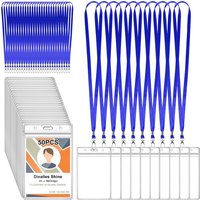 50-piece ID card holder with blue lanyard, made of PVC, suitable for business, trade shows, and schools (vertical design).
