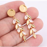 4pcs Stainless Steel Fit 8mm Cabochon Earring Base Setting Blanks With Dangle Crystal Wheat Charms Diy Jewelry Findings